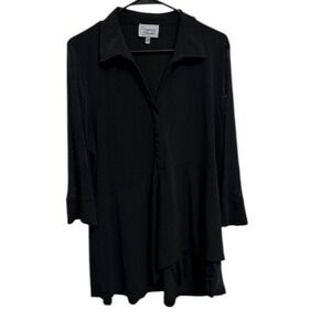 Lynn Ritchie Silver Black Tunic Top Blouse Long Sleeve Asymmetrical Womens Sz Lg